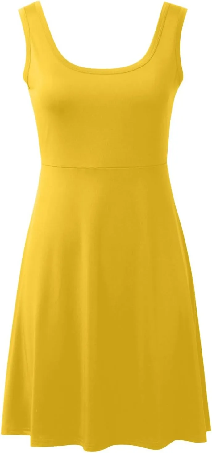Women's Summer Casual Dresses Sleeveless Round Neck Short Tank Dress Knee Length A Line Beach Swing Skater Sundress