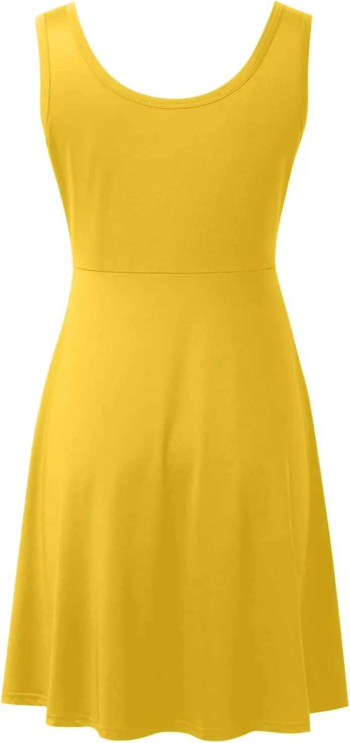 Women's Summer Casual Dresses Sleeveless Round Neck Short Tank Dress Knee Length A Line Beach Swing Skater Sundress