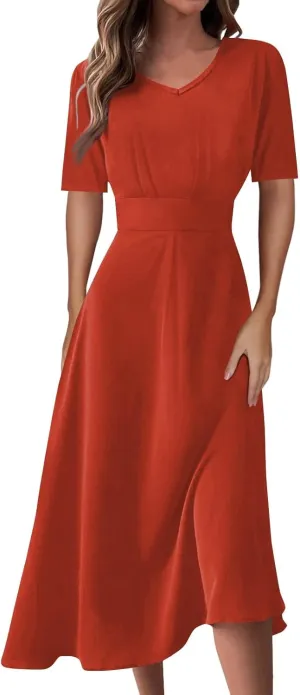 Womens Summer Dresses Short Sleeve V Neck T Shirt Dress Elegant Vintage Dresses Plus Size Casual Cocktail Dresses