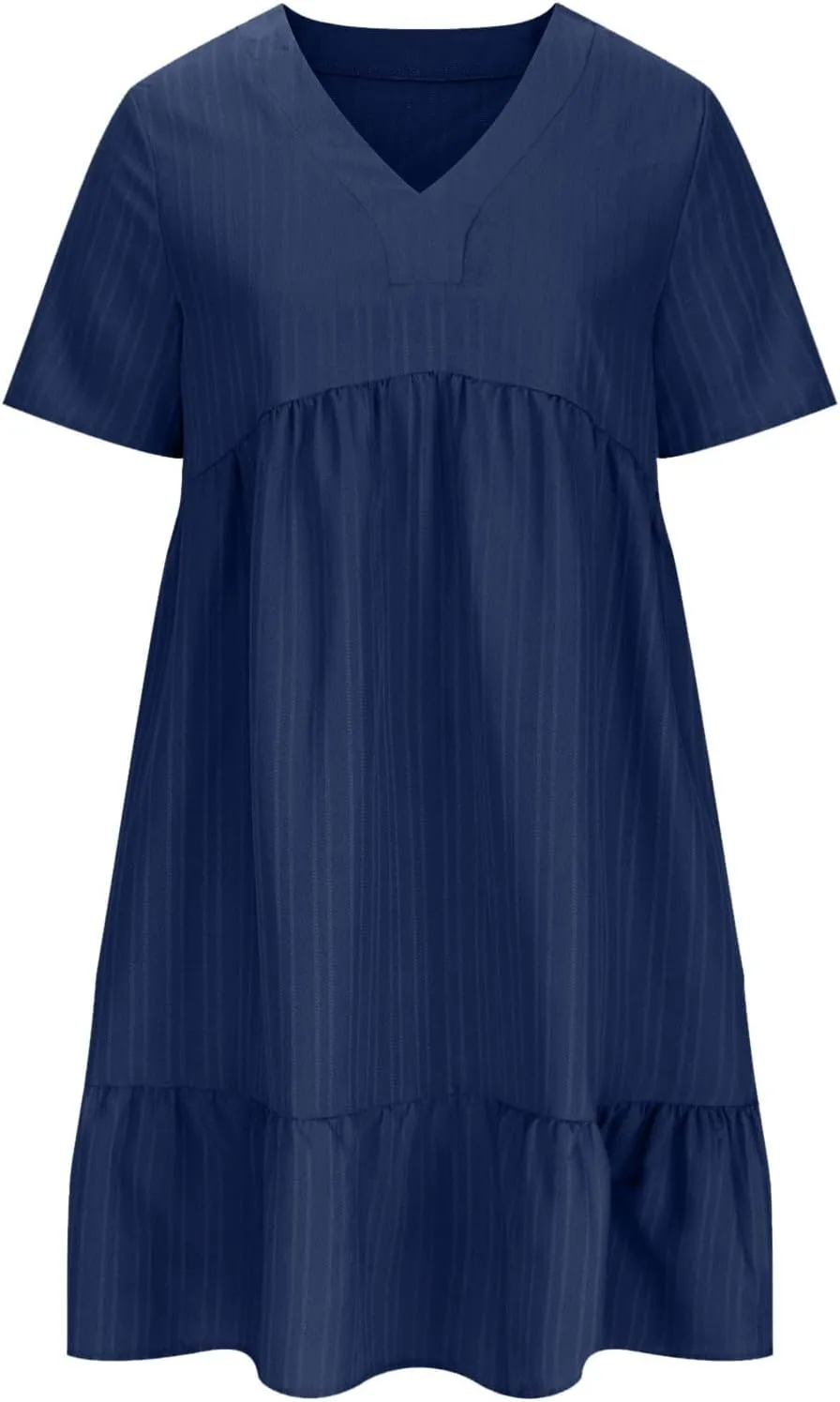 Womens Summer Dresses Trendy Short Sleeve V Neck A Line Ruffle Tiered Flowy Casual Mini Beach Dress Tshirt Sundress