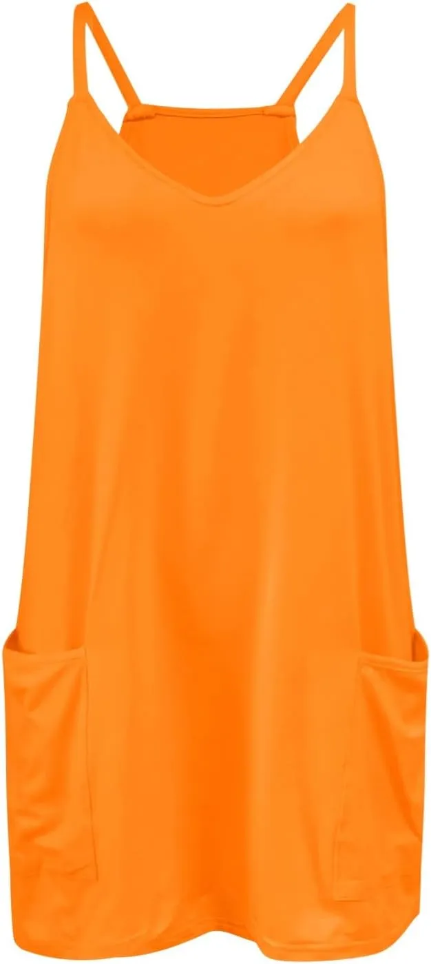 Womens Tennis Dress Workout Mini Dress with Shorts Sleeveless Spaghetti Straps Golf Athletic Dresses 2025