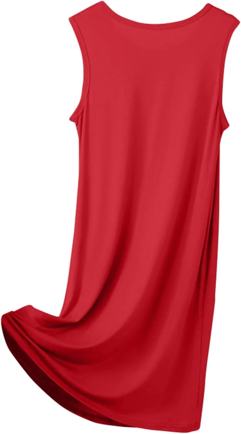 Women's Vacation Outfits Summer Casual Trendy Solid Color Sleeveless Tank Beach Dress Plus Size, XL-8XL