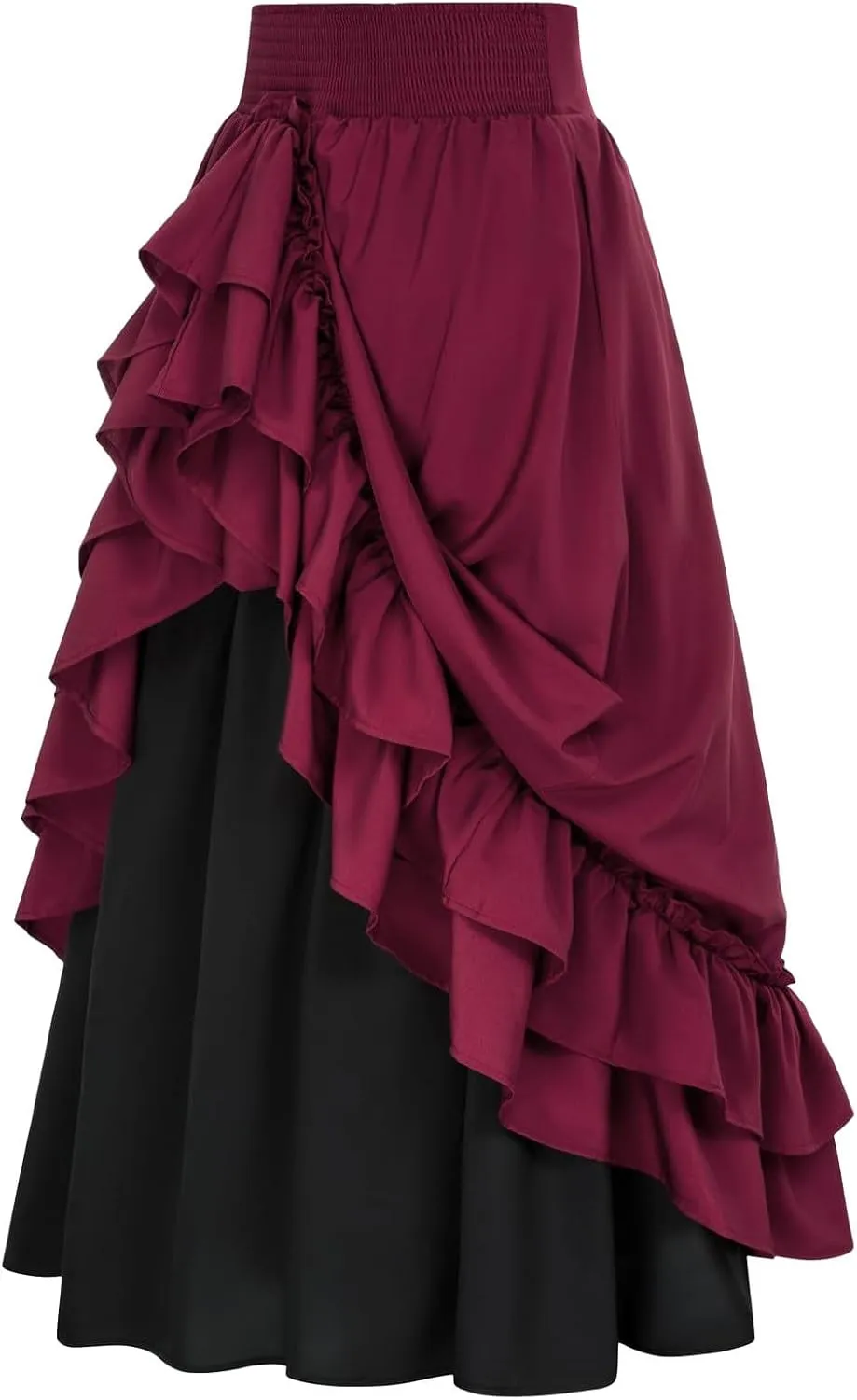Women's Vintage Gothic Victorian Skirt with Multi-Layer Ruffles High Waist Medieval Renaissance Skirts Goth Maxi Skirts