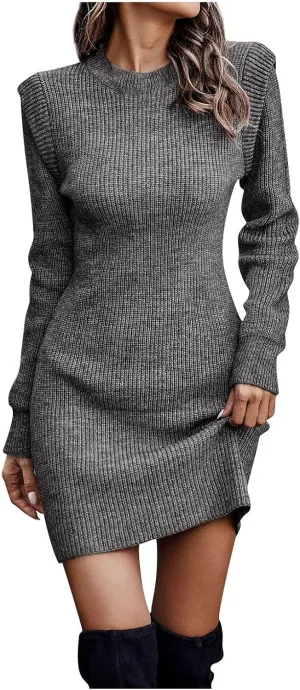 Women's Wedding Guest Dress Winter Casual Long Sleeve Crew Neck Knit Sweater
