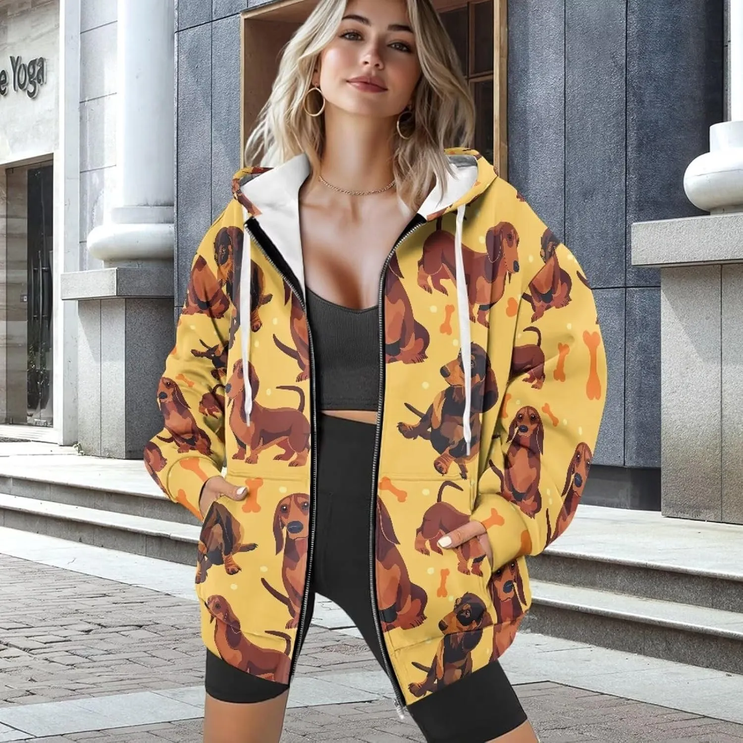Womens Zip Up Hoodies Long Sleeve Sweatshirts Casual Oversized Fall Outfits Drop Shoulder Outdoor Sweatshirt with Pockets