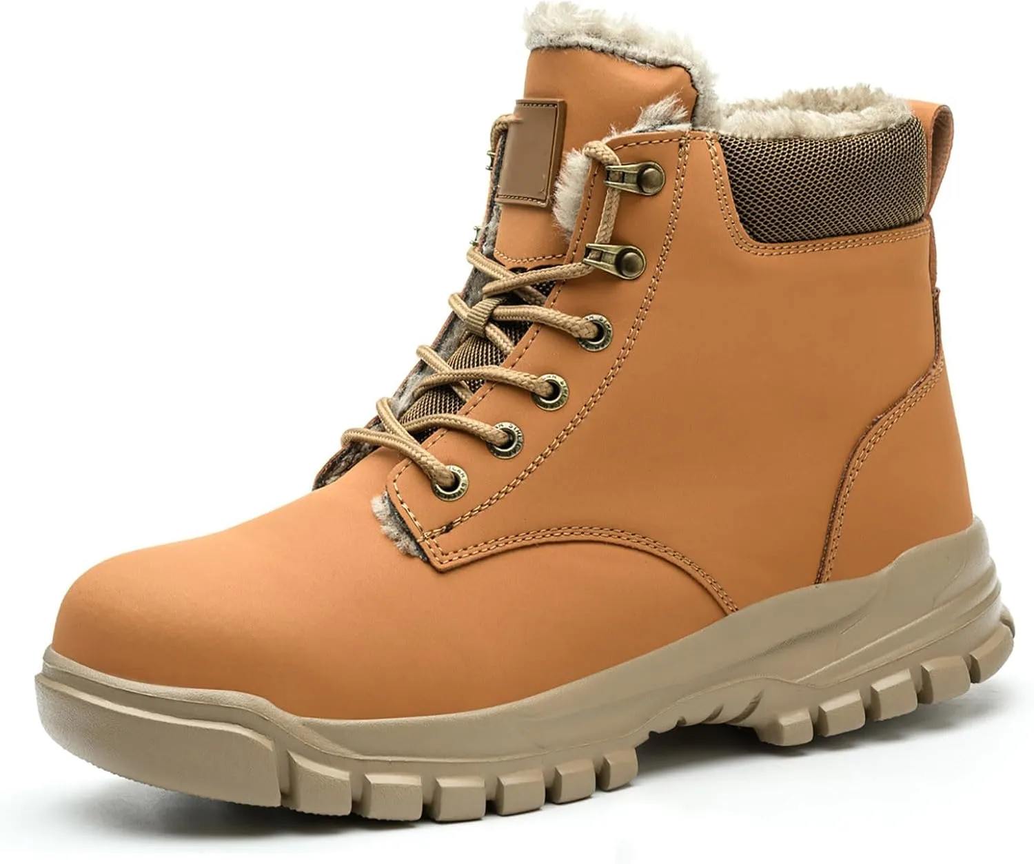 Work Boots for Men Composite Hiking Sneakers Warm Fur Lined Women's Safety Toe Shoes Business Casual Waterproof Outdoor Shoes Leather Comfortable Hike Grounded Footwear