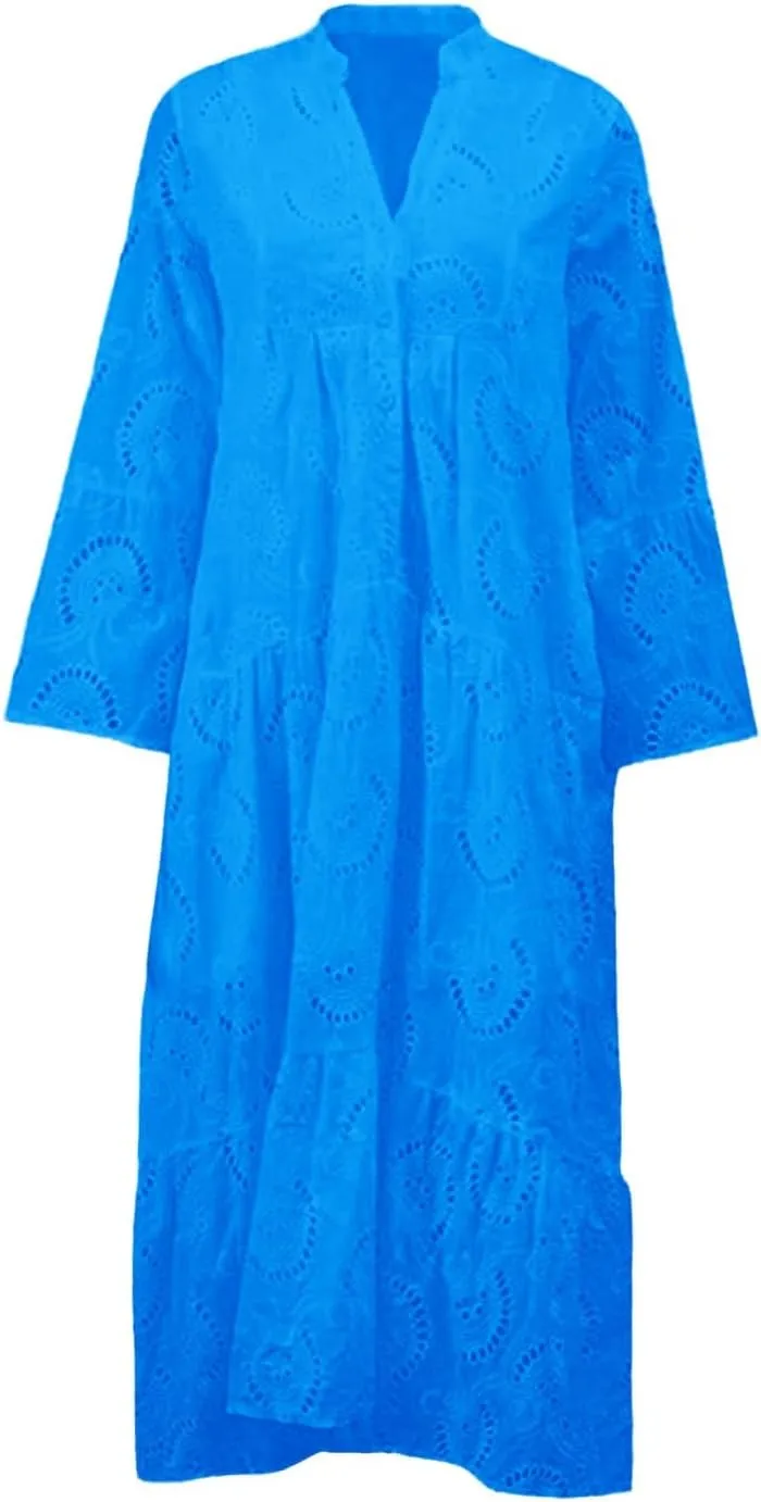 XOWRTE Summer Dresses for Women 2025,Plus Size Casual Cute Babydoll Dress,Tiered Ruffle Flowy Boho Beach Sundress Hollow Out