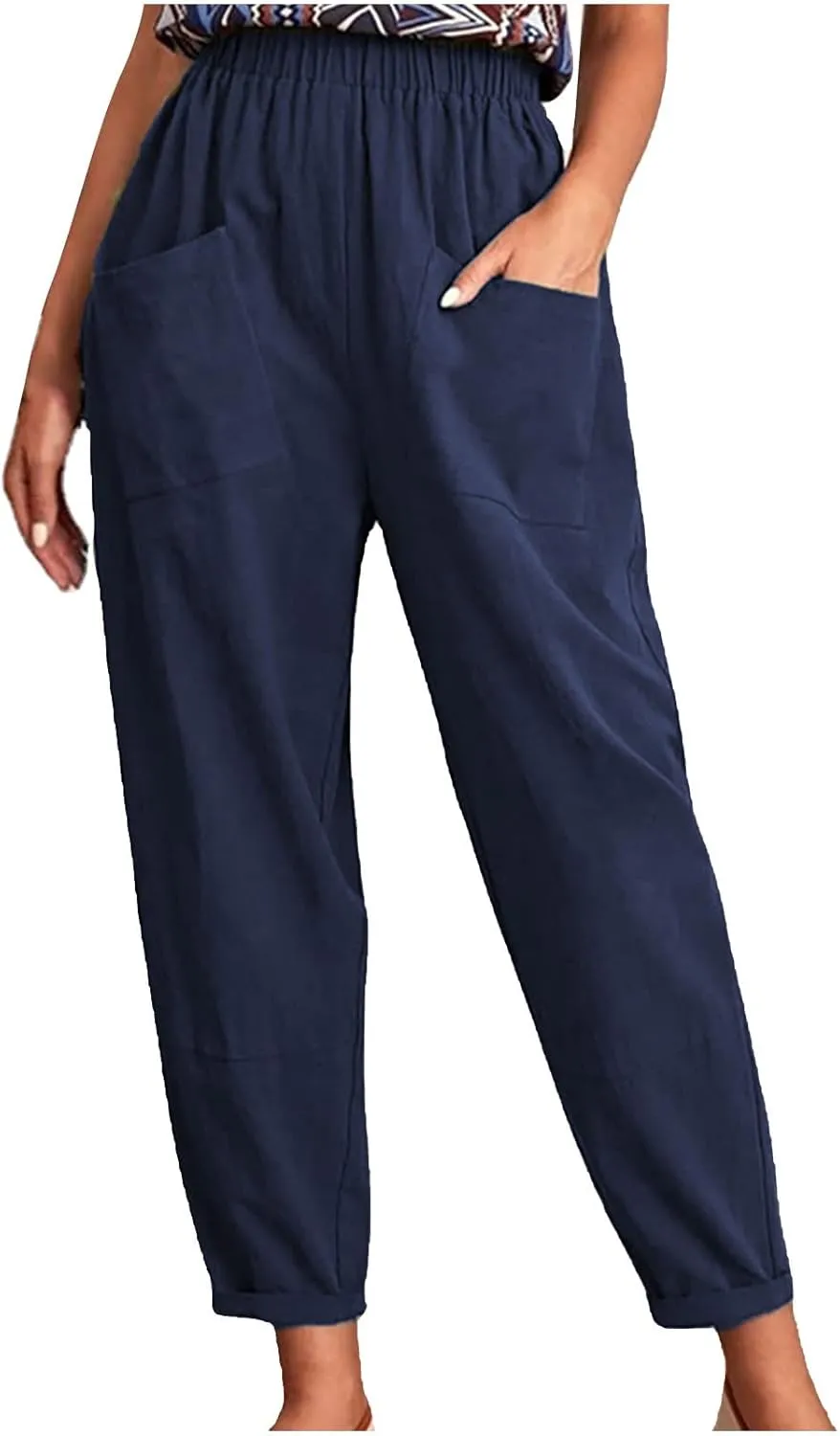 XUNRYAN Women's Capris Cotton Linen Pants Summer Casual Workout Comfy Lounge Pegged Palazzo Pants Trousers with Pockets