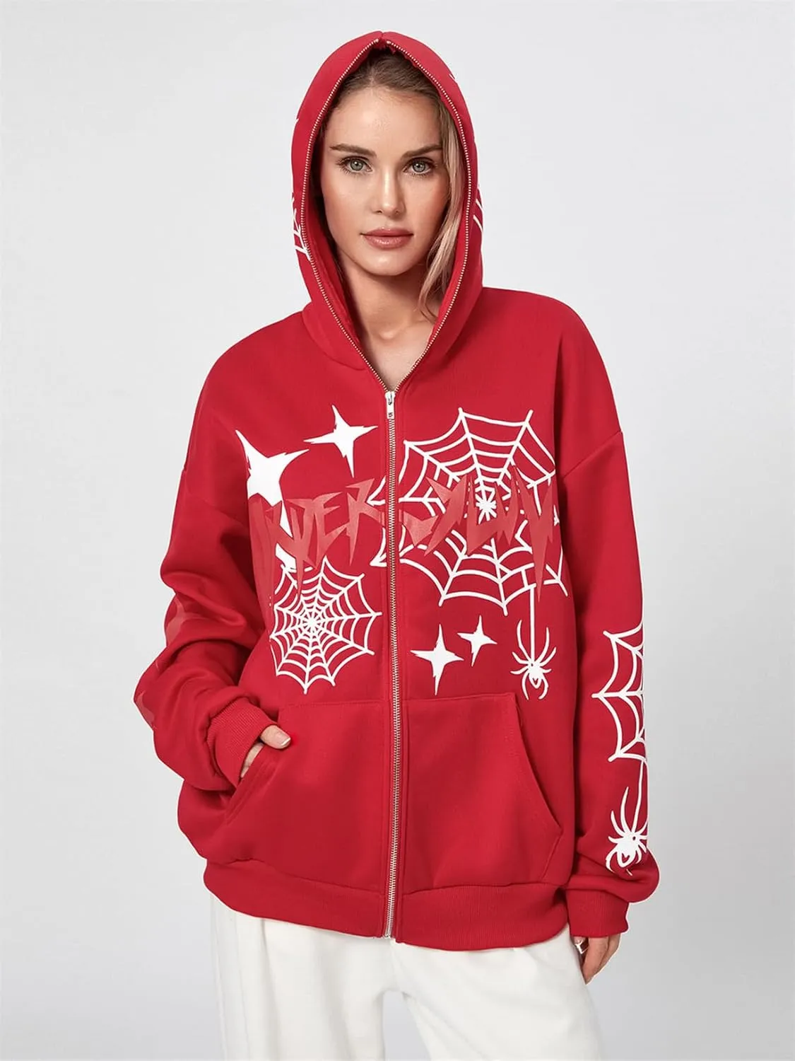 Y2k Full Zip Up Hoodies for Women Men Oversized Skeleton Graphic Over Face Sweatshirt Goth Punk Hip Hop Jacket Coat