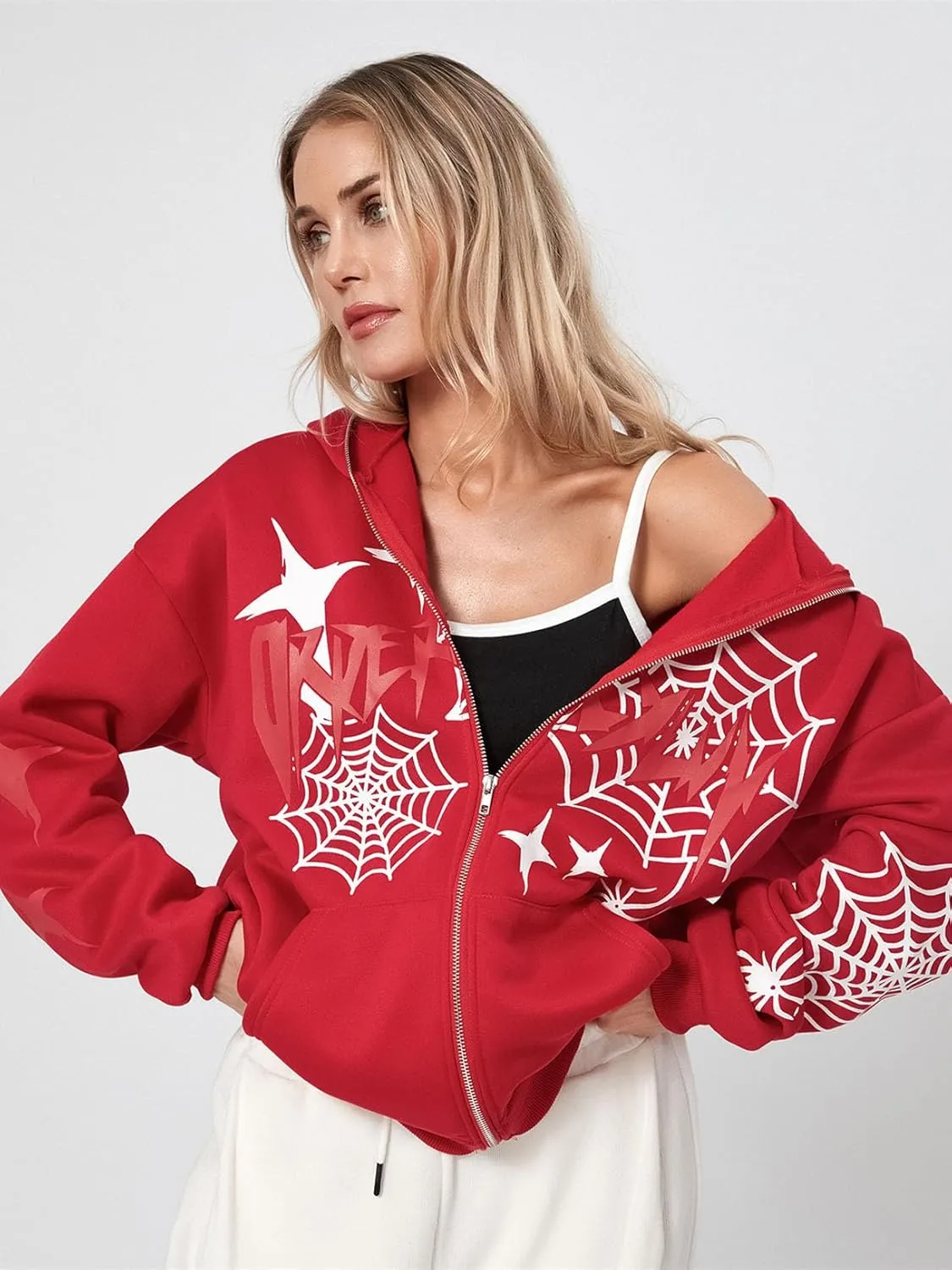 Y2k Full Zip Up Hoodies for Women Men Oversized Skeleton Graphic Over Face Sweatshirt Goth Punk Hip Hop Jacket Coat