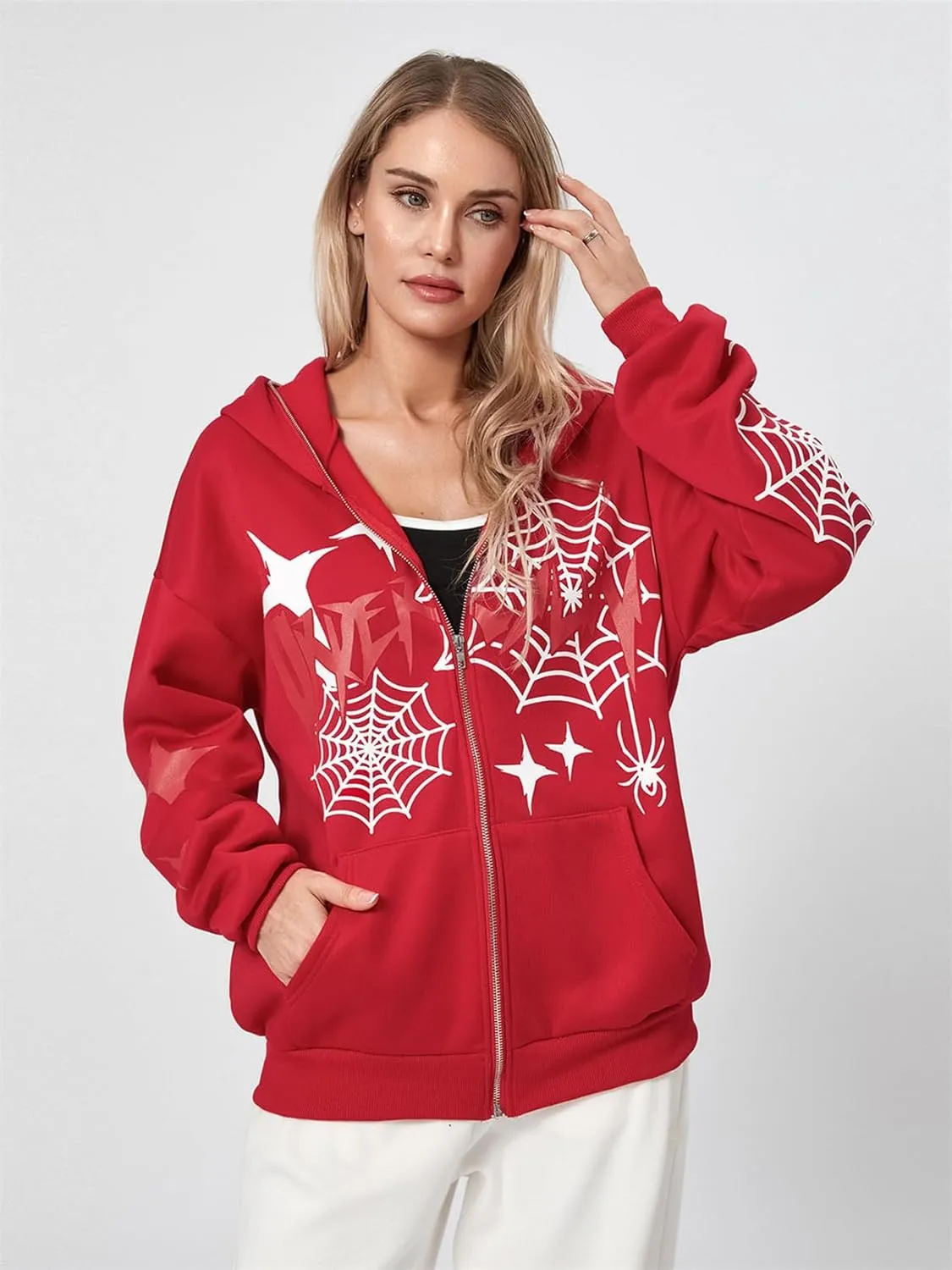 Y2k Full Zip Up Hoodies for Women Men Oversized Skeleton Graphic Over Face Sweatshirt Goth Punk Hip Hop Jacket Coat