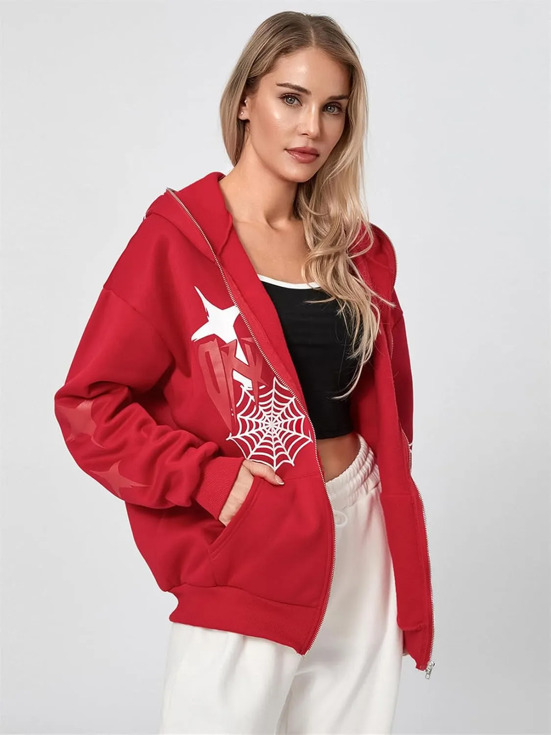 Y2k Full Zip Up Hoodies for Women Men Oversized Skeleton Graphic Over Face Sweatshirt Goth Punk Hip Hop Jacket Coat