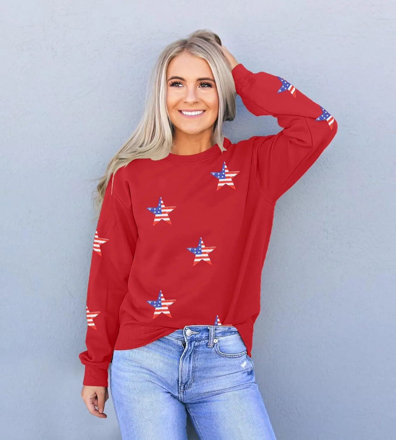 YI XIANG RAN USA Sweatshirt Women: American Shirt 1776 Patriotic TShirt Stars Stripes Glitter Pullover 4th of July Tee Tops