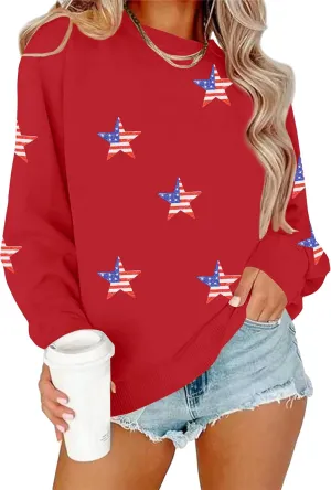 YI XIANG RAN USA Sweatshirt Women: American Shirt 1776 Patriotic TShirt Stars Stripes Glitter Pullover 4th of July Tee Tops