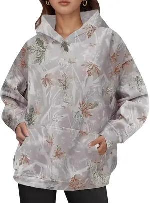 YKR Womens Camo Hoodie Oversized Maple Leaf Print Fleece Hooded Pullover Sweatshirt with Pocket