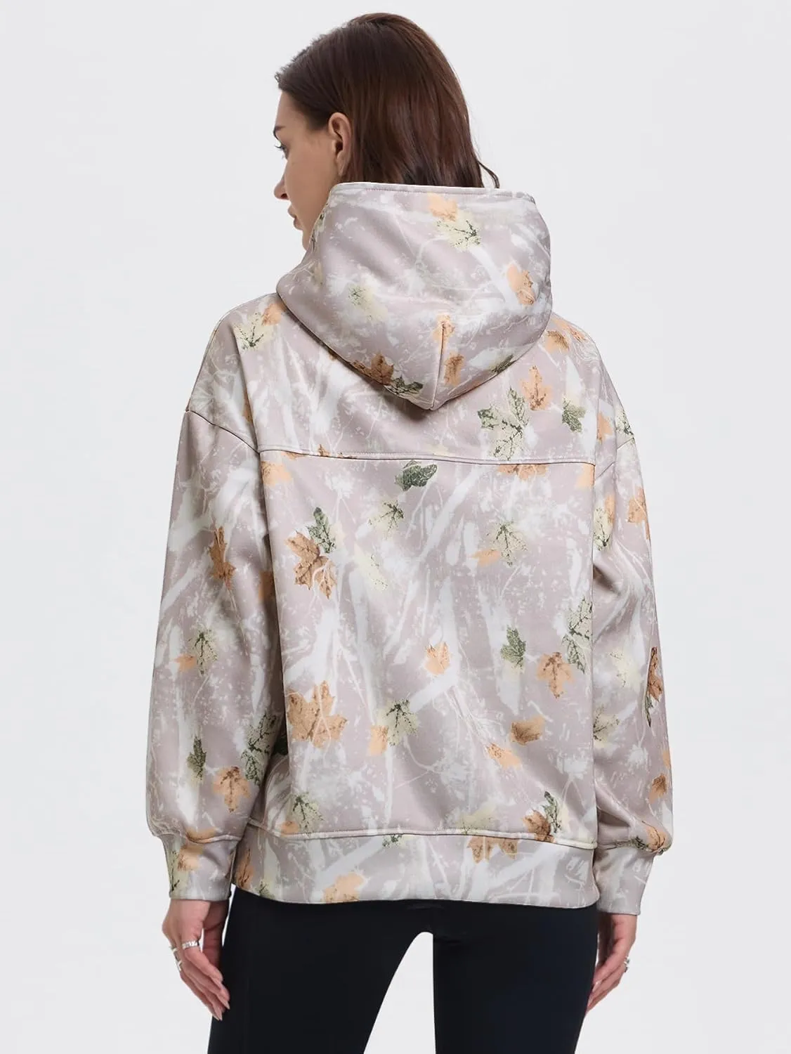 YKR Womens Camo Hoodie Oversized Maple Leaf Print Fleece Hooded Pullover Sweatshirt with Pocket