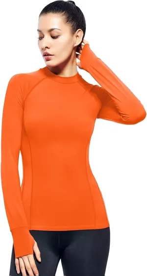 Zengjo Womens Mock Neck Athletic Top Long Sleeve Workout Shirts with Thumb Holes