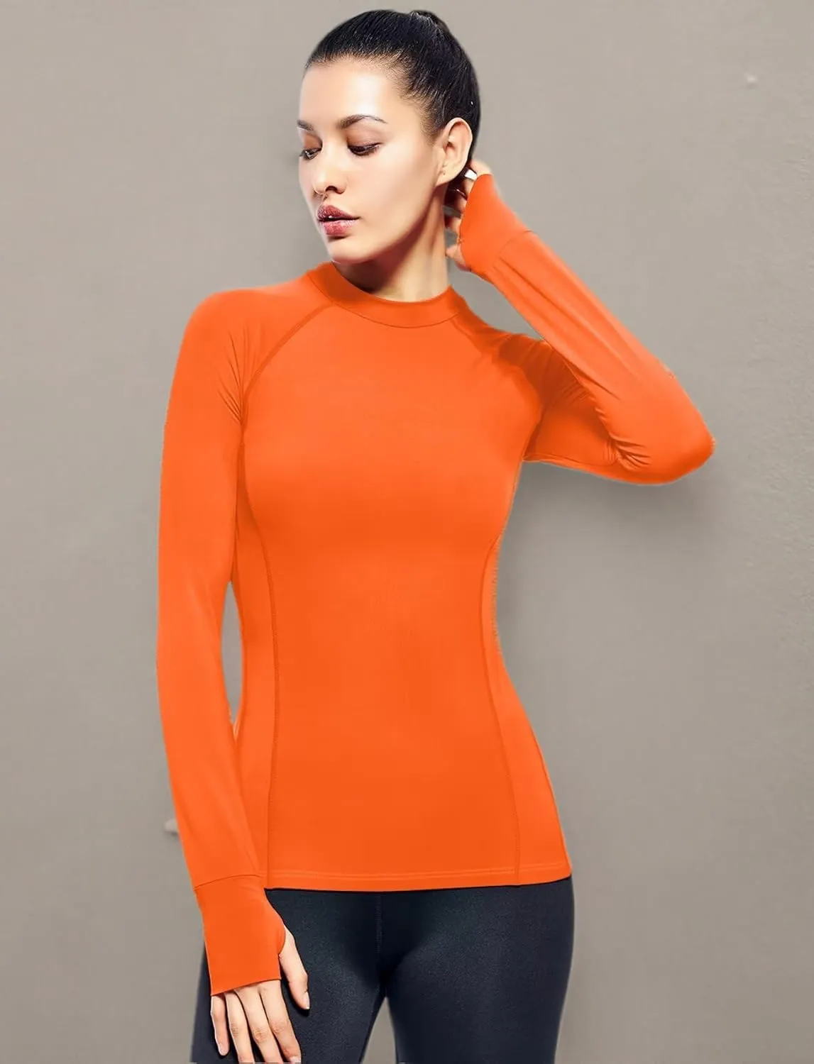 Zengjo Womens Mock Neck Athletic Top Long Sleeve Workout Shirts with Thumb Holes