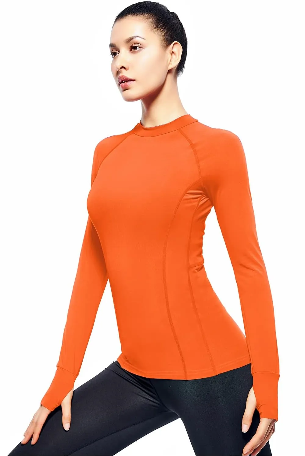 Zengjo Womens Mock Neck Athletic Top Long Sleeve Workout Shirts with Thumb Holes