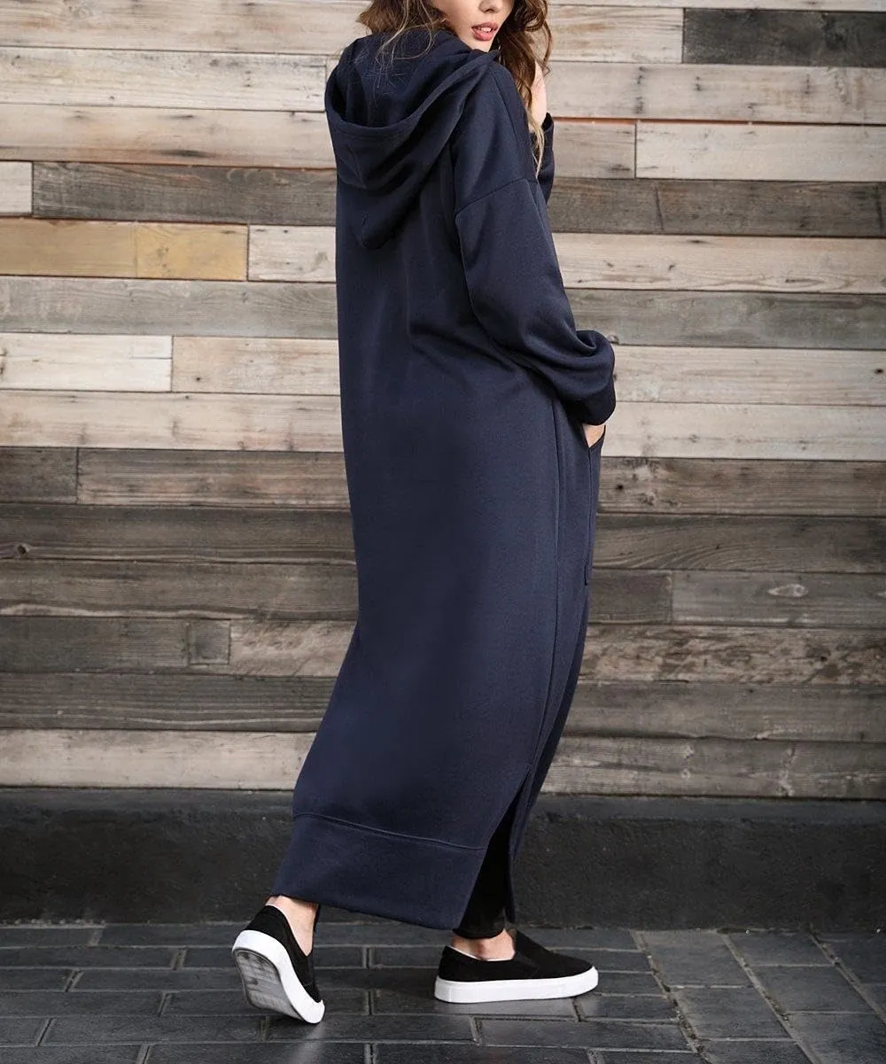 ZOCANIA Womens Maxi Hoodie Dress Oversized V Neck Drawstring Long Pullover Sweatshirt Long Sleeve Loose Fit Overall Dress