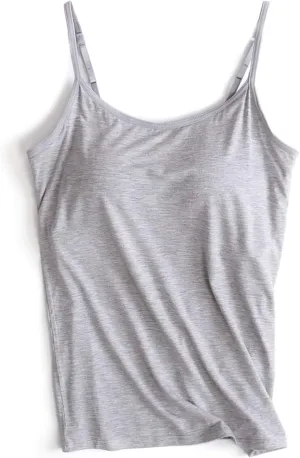 Zylioo Womens Modal Padded Built-in-Bra Tanks Tops Crew Neck Wireless Bra Camisole Casual Slim-Fit Shirts Tee Plus Size