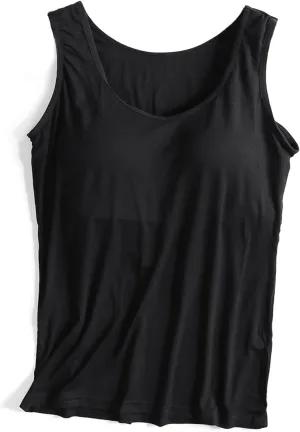 Zylioo Womens Modal Padded Built-in-Bra Tanks Tops Crew Neck Wireless Bra Camisole Casual Slim-Fit Shirts Tee Plus Size