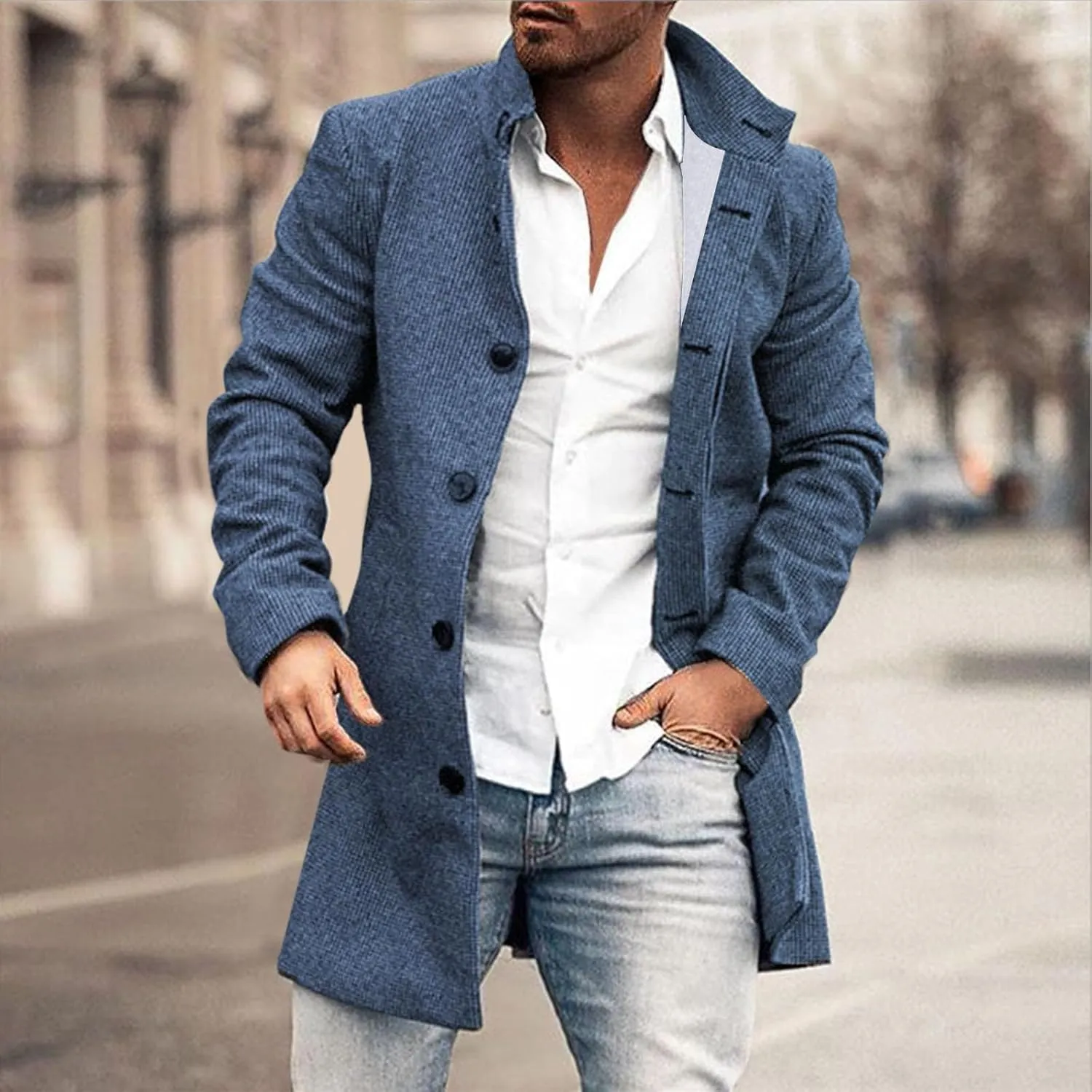 ZYXTIM Men's Floral Pattern Printed Trench Coat Double Breasted Notched Collar Long Jakcets Fashion Casual Business Overcoat