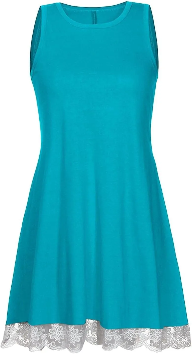 ZYXTIM Sundresses for Women 2024 Sleeveless Summer Dresses Casual Beach Dress Lace Hem Ruffle Tiered Tank Dress with Pockets