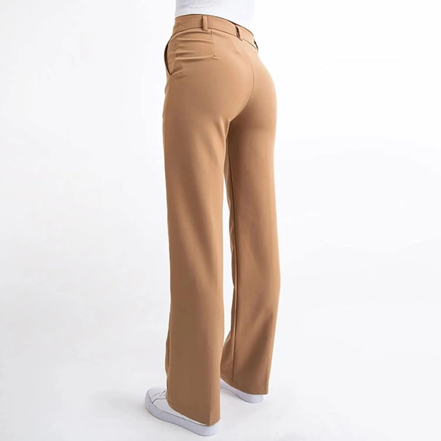 ZYXTIM Women's High Waist Straight Pants Flat Front Smart Work Trousers Zipper Fly Business Casual Trouser Petite-Plus Size
